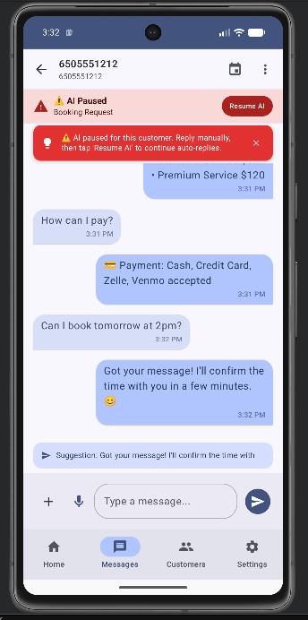 Booking request auto-reply and manual confirmation prompt